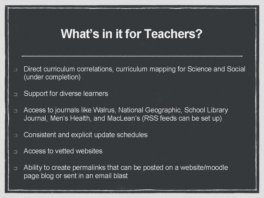 What’s in it for Teachers? Direct curriculum correlations, curriculum mapping for Science and Social