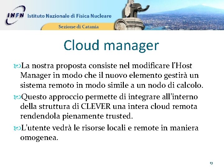 Cloud manager La nostra proposta consiste nel modificare l'Host Manager in modo che il