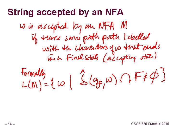 String accepted by an NFA – 14 – CSCE 355 Summer 2015 