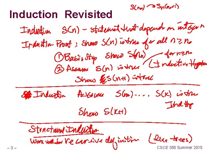 Induction Revisited – 3– CSCE 355 Summer 2015 