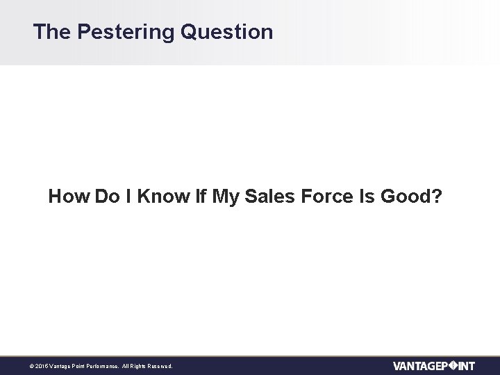 The Pestering Question How Do I Know If My Sales Force Is Good? ©