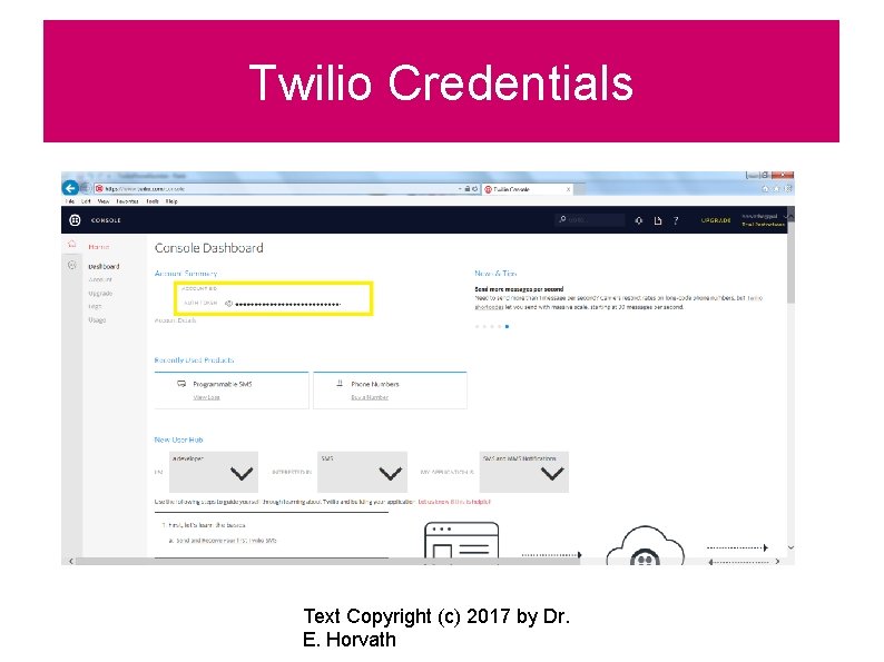 Twilio Credentials Text Copyright (c) 2017 by Dr. E. Horvath 