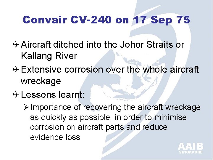 Convair CV-240 on 17 Sep 75 Aircraft ditched into the Johor Straits or Kallang