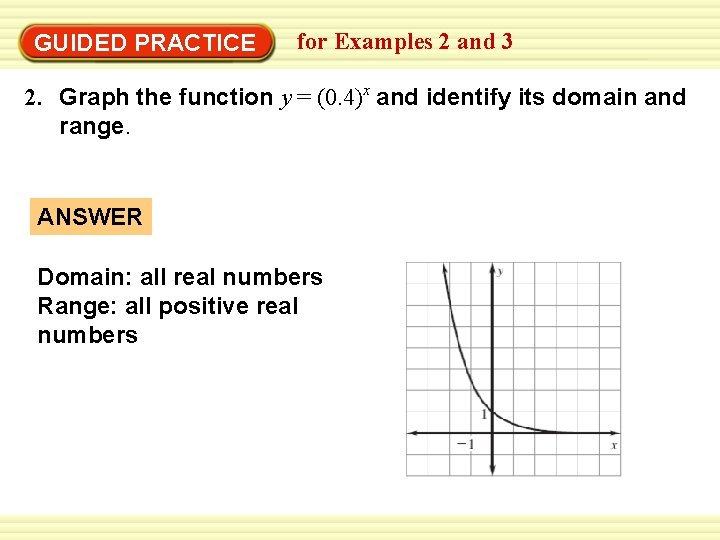 Warm-Up Exercises GUIDED PRACTICE for Examples 2 and 3 2. Graph the function y