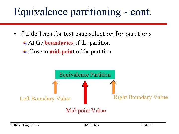 Equivalence partitioning - cont. • Guide lines for test case selection for partitions At
