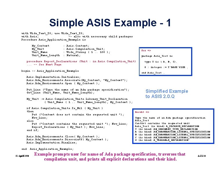 Simple ASIS Example - 1 with Wide_Text_IO; use Wide_Text_IO; with Asis; -- also with