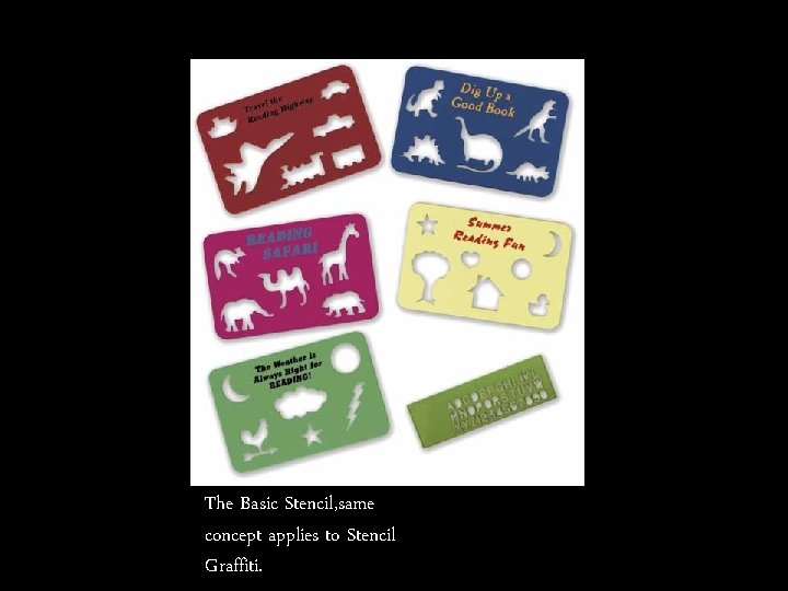 The Basic Stencil, same concept applies to Stencil Graffiti. 