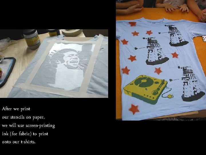 After we print our stencils on paper, we will use screen-printing ink (for fabric)