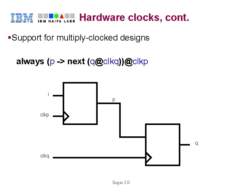 Hardware clocks, cont. §Support for multiply-clocked designs H R always L (p -> next