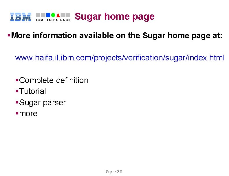 Sugar home page §More information available on the Sugar home page at: H R