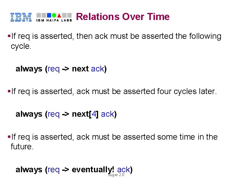 Relations Over Time §If req is asserted, then ack must be asserted the following