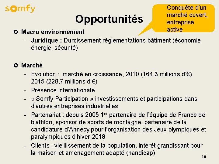 Opportunités Conquête d’un marché ouvert, entreprise active £ Macro environnement - Juridique : Durcissement Opportunités Conquête d’un marché ouvert, entreprise active £ Macro environnement - Juridique : Durcissement