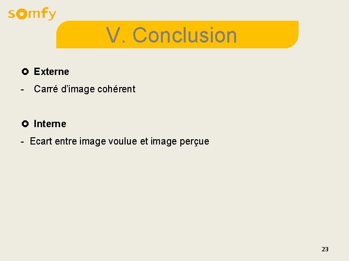 V. Conclusion £ Externe - Carré d’image cohérent £ Interne - Ecart entre image V. Conclusion £ Externe - Carré d’image cohérent £ Interne - Ecart entre image