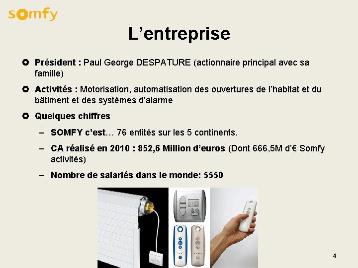 L’entreprise £ Président : Paul George DESPATURE (actionnaire principal avec sa famille) £ Activités L’entreprise £ Président : Paul George DESPATURE (actionnaire principal avec sa famille) £ Activités