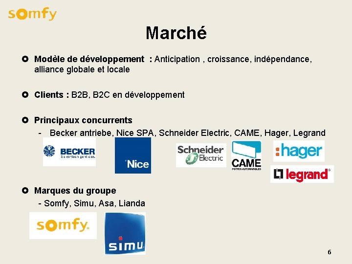 Marché £ Modèle de développement : Anticipation , croissance, indépendance, alliance globale et locale Marché £ Modèle de développement : Anticipation , croissance, indépendance, alliance globale et locale