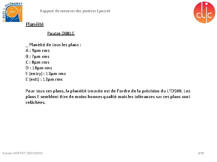 Rapport de mesures des poutres Epucret Planéité Poutre DB 01 E _ Planéité de