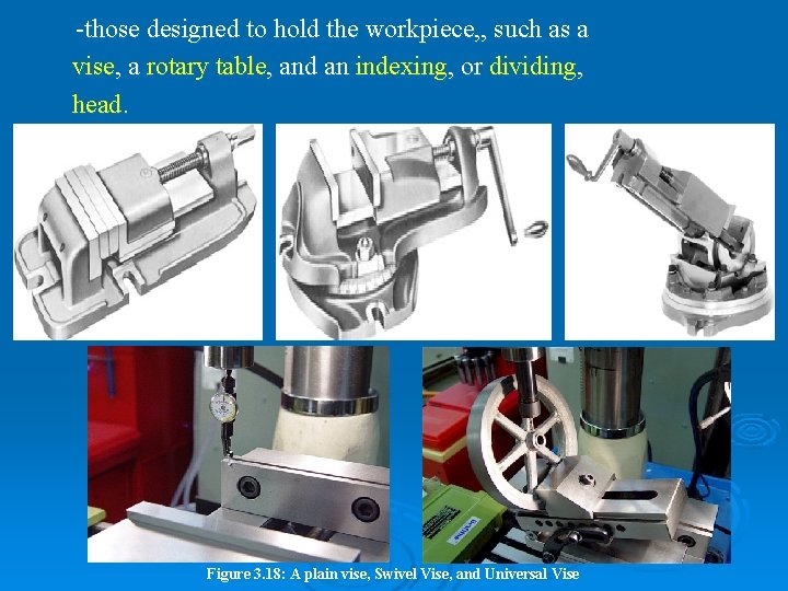 -those designed to hold the workpiece, , such as a vise, a rotary table,