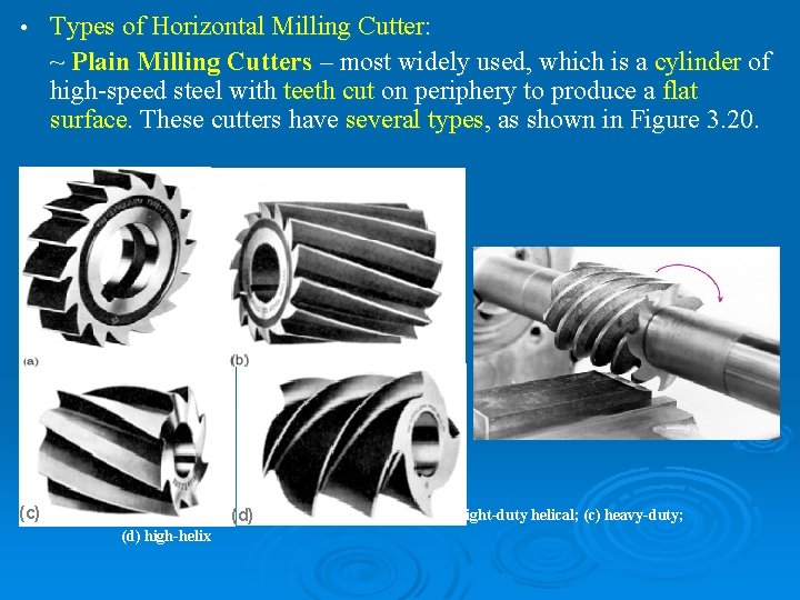  • (c) Types of Horizontal Milling Cutter: ~ Plain Milling Cutters – most