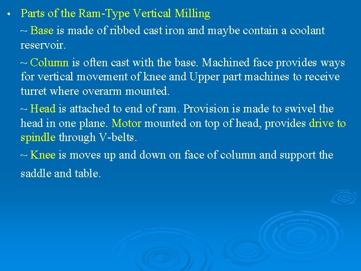  • Parts of the Ram-Type Vertical Milling ~ Base is made of ribbed