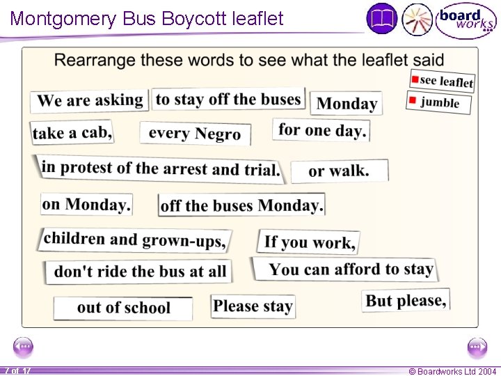 Montgomery Bus Boycott leaflet 7 of 17 © Boardworks Ltd 2004 