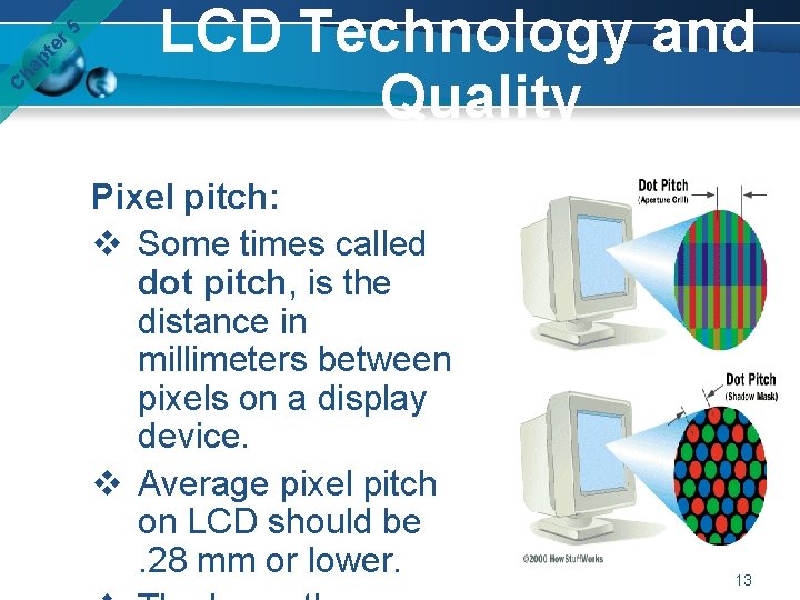 er 5 pt ha C LCD Technology and Quality Pixel pitch: v Some times