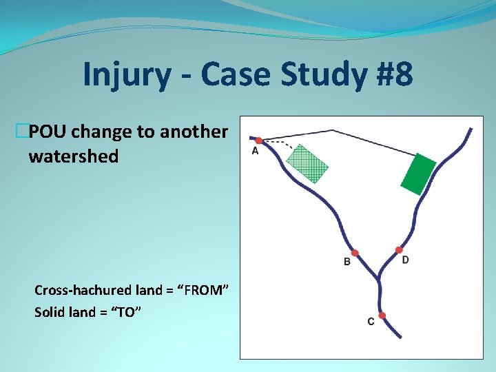 Injury - Case Study #8 �POU change to another watershed Cross-hachured land = “FROM”