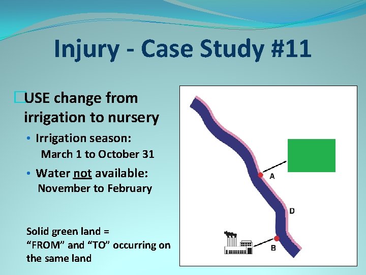 Injury - Case Study #11 �USE change from irrigation to nursery • Irrigation season: