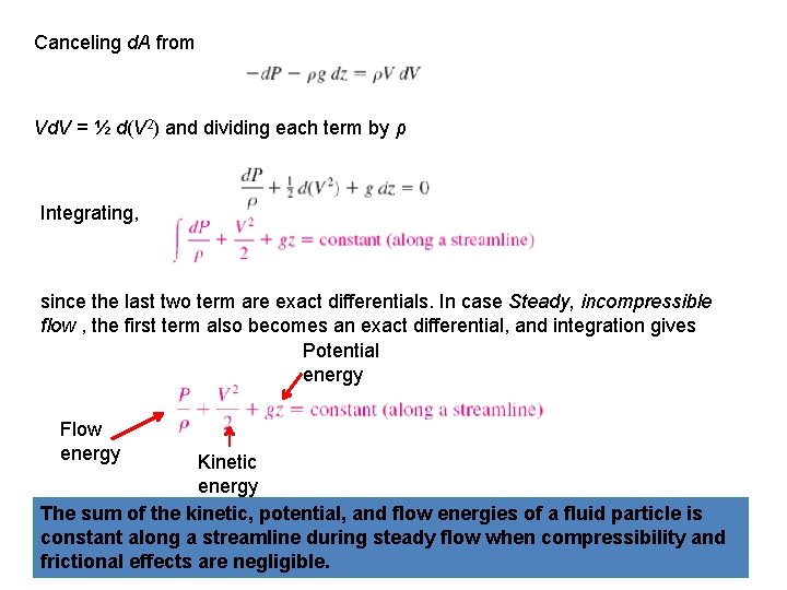 Canceling d. A from Vd. V = ½ d(V 2) and dividing each term