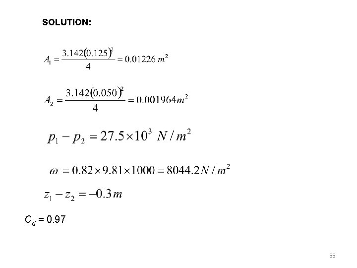 SOLUTION: Cd = 0. 97 55 