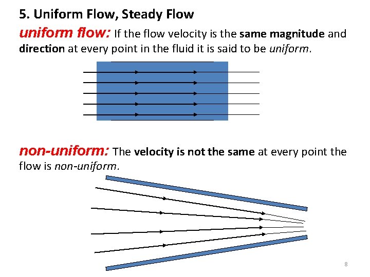 5. Uniform Flow, Steady Flow uniform flow: If the flow velocity is the same