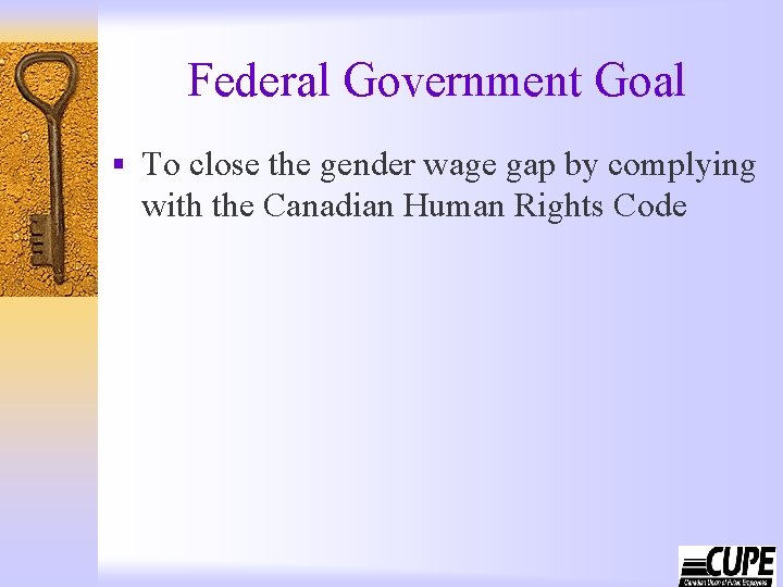 Federal Government Goal § To close the gender wage gap by complying with the