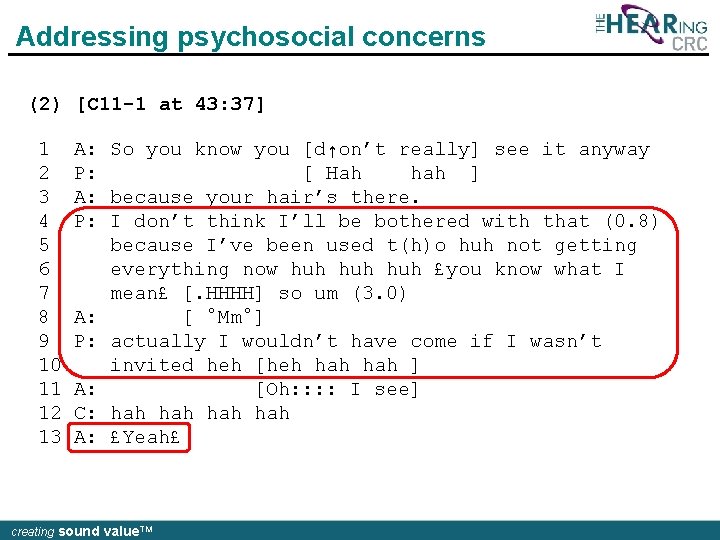 Addressing psychosocial concerns (2) [C 11 -1 at 43: 37] 1 2 3 4