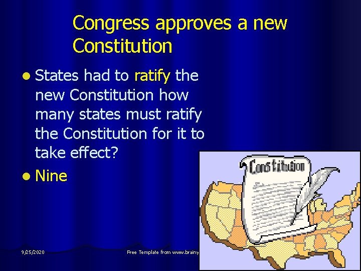 Congress approves a new Constitution l States had to ratify the new Constitution how