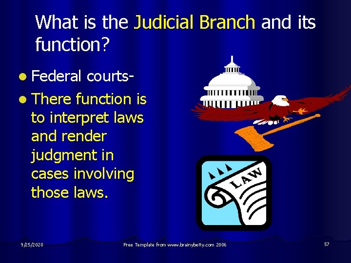 What is the Judicial Branch and its function? l Federal courtsl There function is