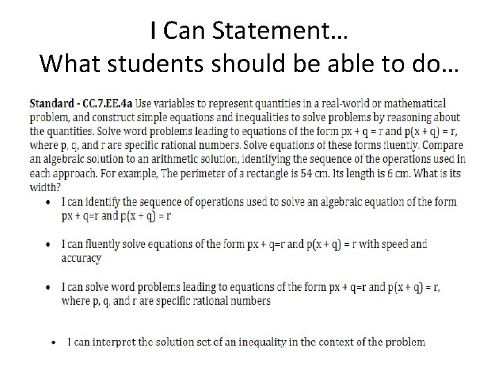 I Can Statement… What students should be able to do… 