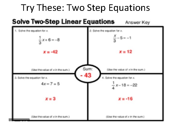 Try These: Two Step Equations 