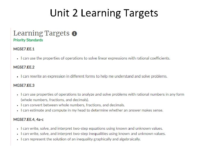 Unit 2 Learning Targets 