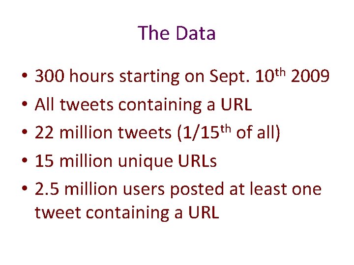 The Data • • • 300 hours starting on Sept. 10 th 2009 All The Data • • • 300 hours starting on Sept. 10 th 2009 All