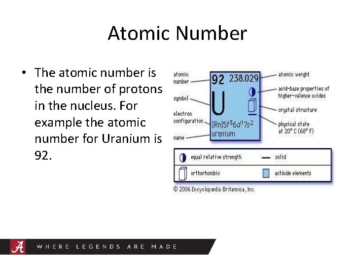 Atomic Number • The atomic number is the number of protons in the nucleus.