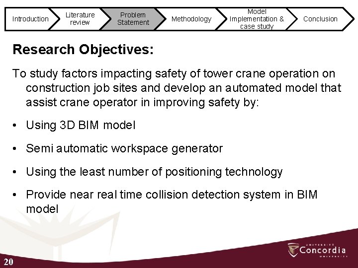 Introduction Literature review Problem Statement Methodology Model Implementation & case study Conclusion Research Objectives:
