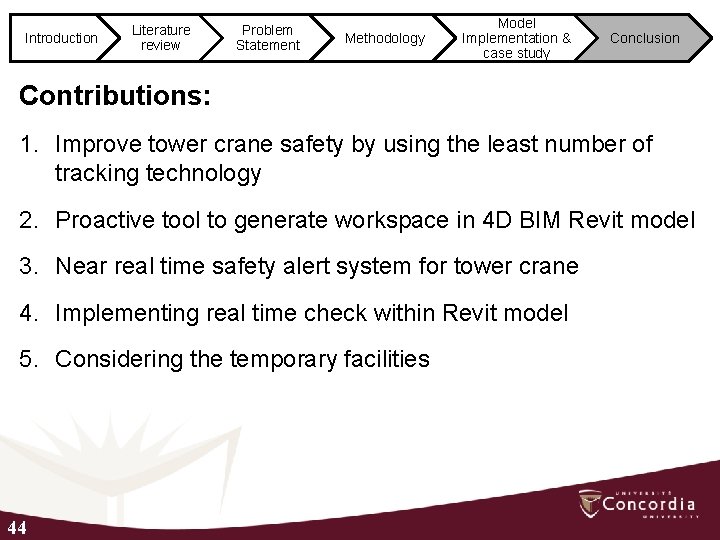 Introduction Literature review Problem Statement Methodology Model Implementation & case study Conclusion Contributions: 1.