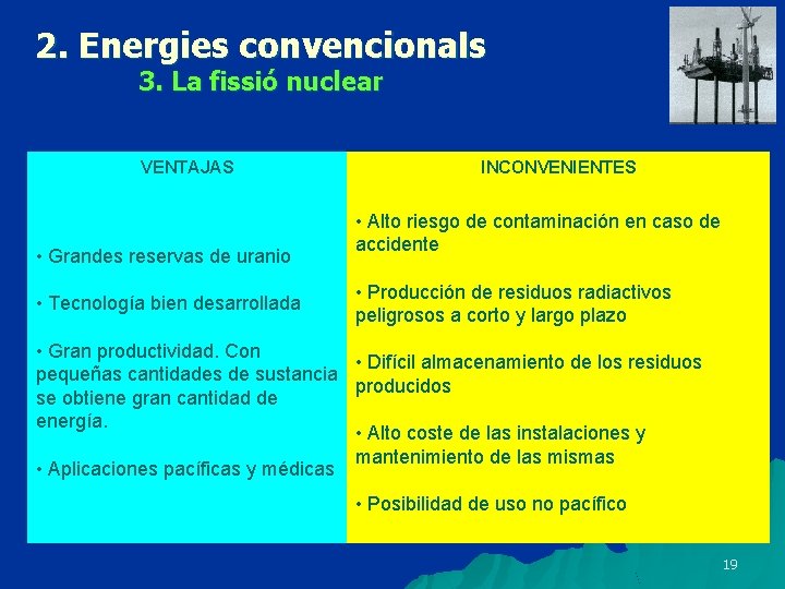 2. Energies convencionals 3. La fissió nuclear VENTAJAS • Grandes reservas de uranio •