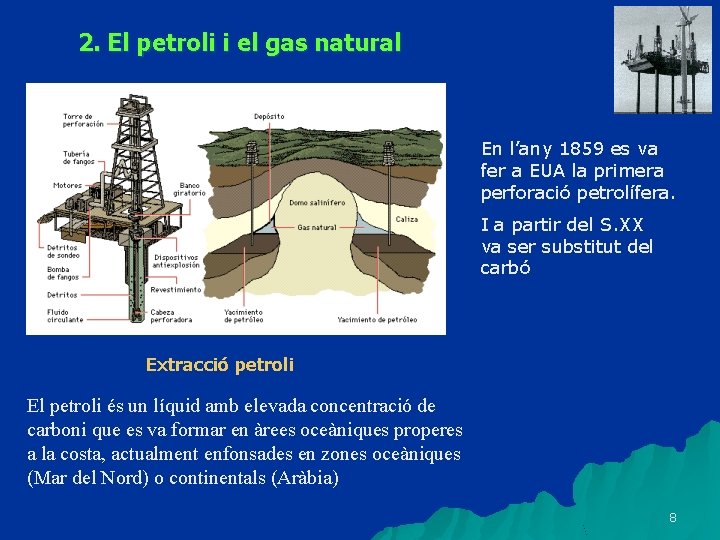 2. El petroli i el gas natural En l’any 1859 es va fer a