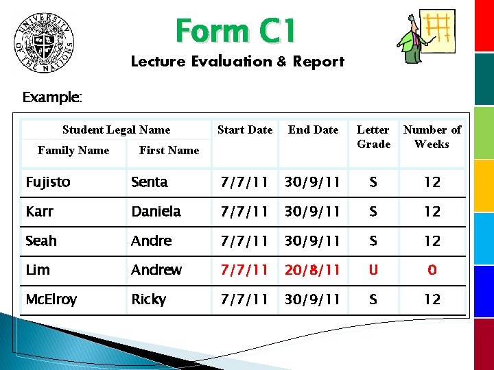 Form C 1 Lecture Evaluation & Report Example: Student Legal Name Family Name Start