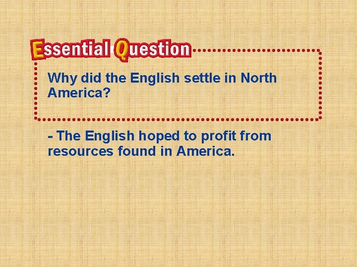 Why did the English settle in North America? - The English hoped to profit
