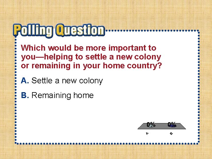 Which would be more important to you—helping to settle a new colony or remaining