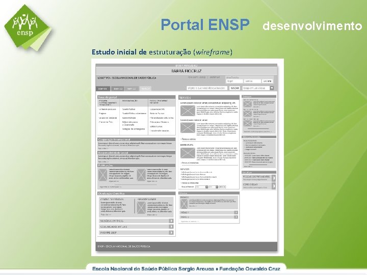 Portal ENSP Estudo inicial de estruturação (wireframe) desenvolvimento 