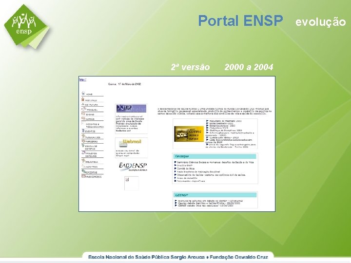 Portal ENSP 2ª versão 2000 a 2004 evolução 