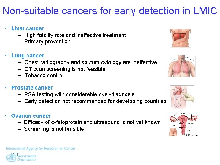 Non-suitable cancers for early detection in LMIC • Liver cancer – High fatality rate