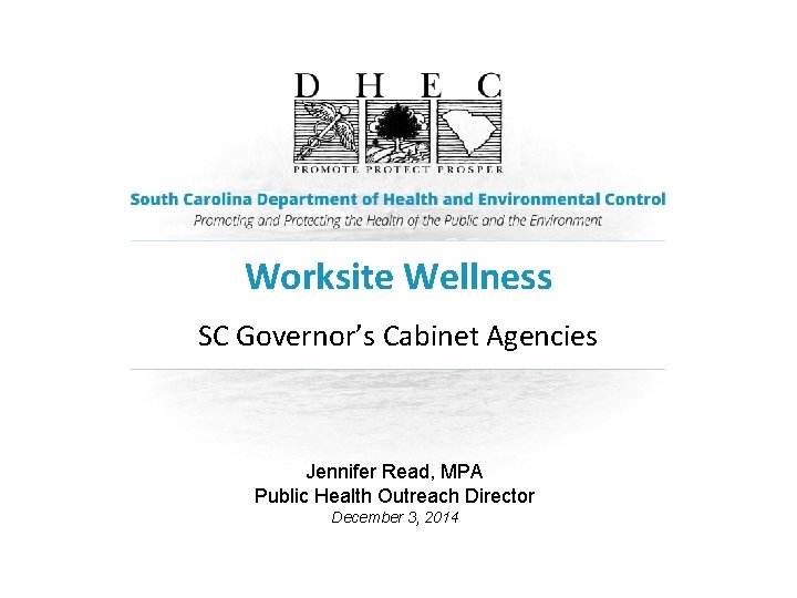 Worksite Wellness SC Governor’s Cabinet Agencies Jennifer Read, MPA Public Health Outreach Director December